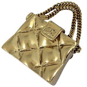 Chanel CC Logo Brooch Quilted Gold Plated